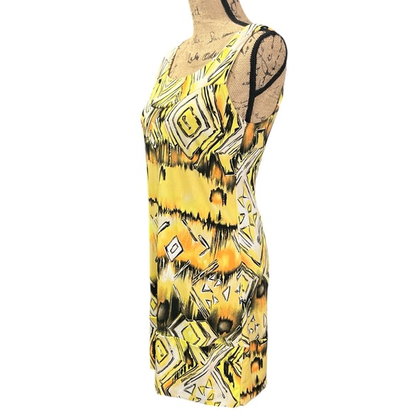 Sushi Flower. NWOT yellow / Black body con scoop neck pullover dress. Size large - Picture 4 of 5